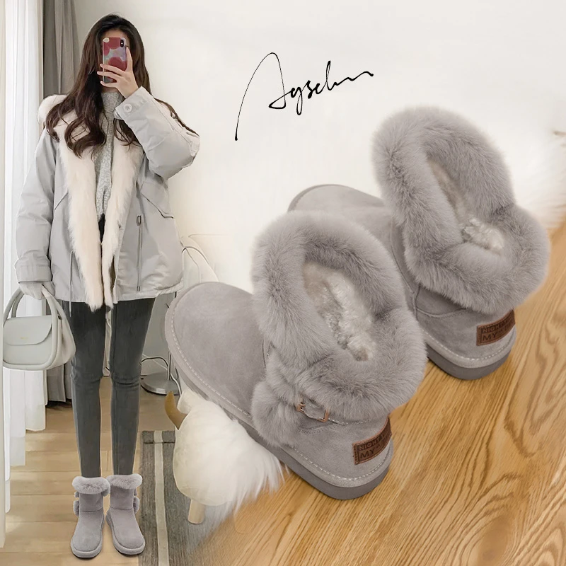 【罗罗粉丝专属】奥古狮登真皮雪地靴女冬季加绒厚底东北大棉鞋AA