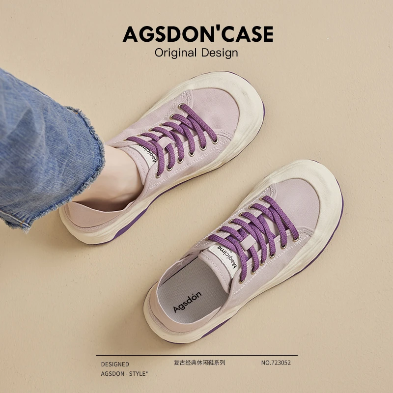 奥古狮登帆布鞋女2024新款春夏薄款透气一脚蹬板鞋运动平底小白鞋
