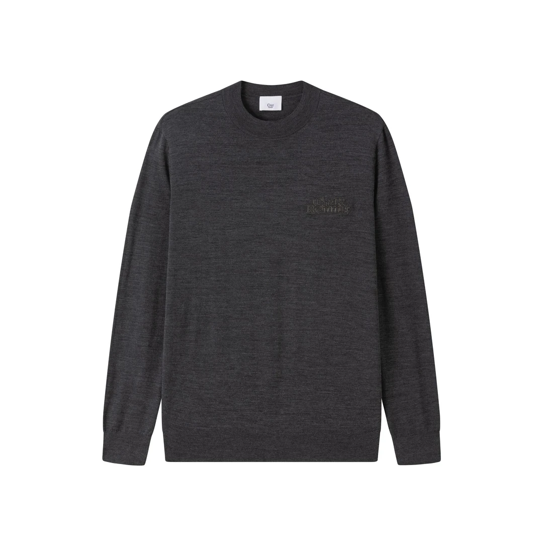 CRCR秋冬男新logo绣标简约百搭弹力圆领灰黑纯色长袖羊毛衫毛衣