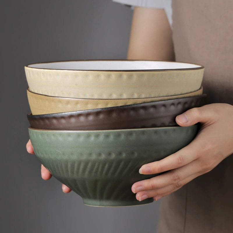 【任买2件包邮】日式复古大号斗笠面碗陶瓷碗家用拉面碗沙拉汤碗