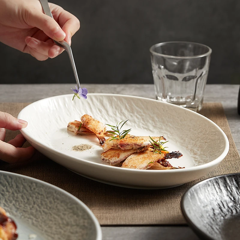 鱼盘家用蒸鱼盘子陶瓷欧式轻奢风高颜值菜盘轻奢碟子创意