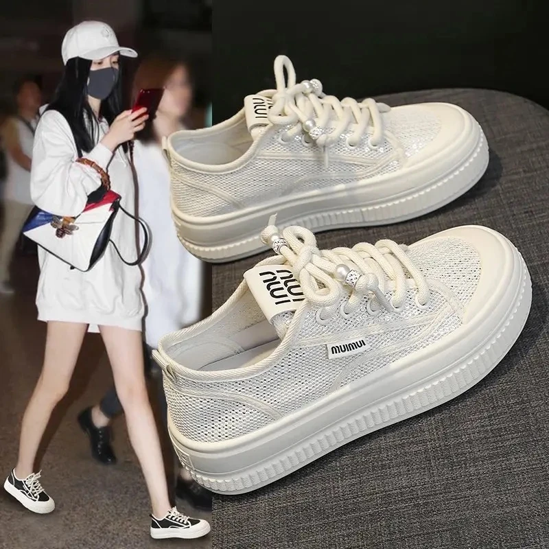 【Z2024】夏款网面鞋女镂空薄款休闲平底鞋网红蕾丝小众透气ins板鞋