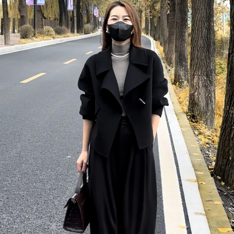 2025春装双面100%羊毛呢大衣显瘦气质洋气宽松时尚女装外套J23827