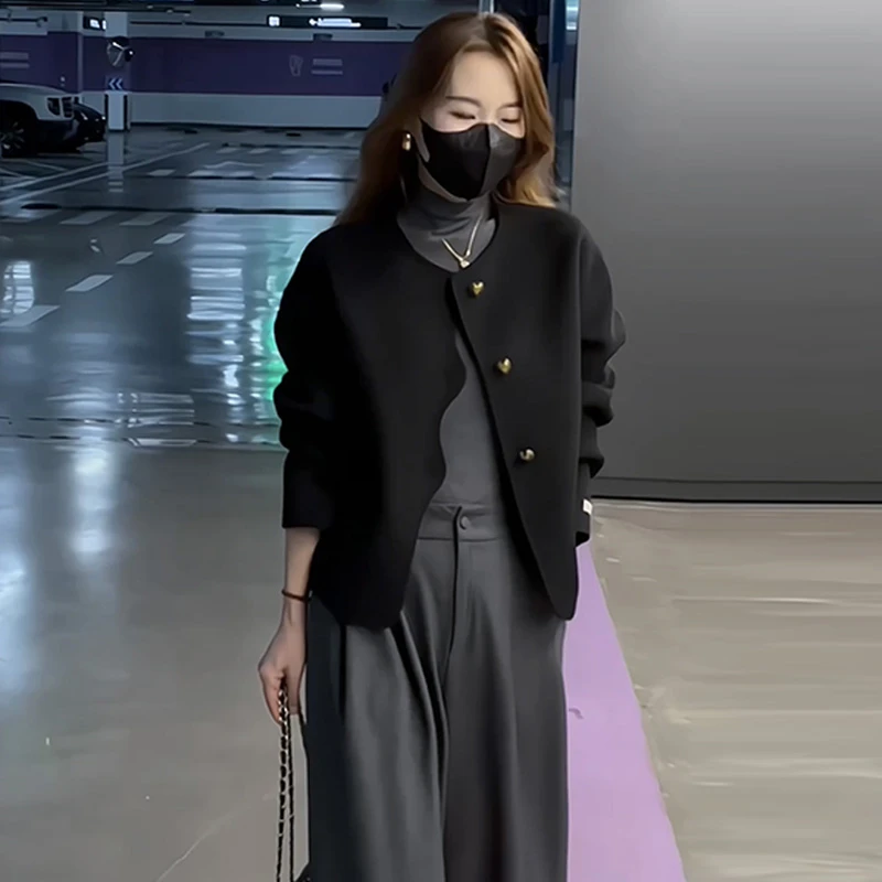 2025秋装双面100%羊毛呢大衣高端显瘦时尚百搭女装短款外套J23830