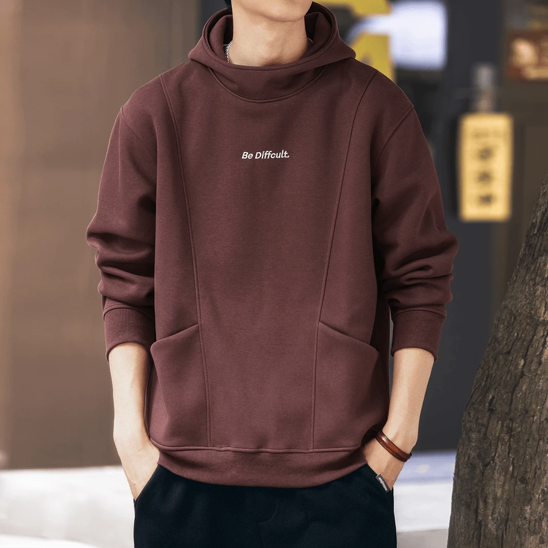 美式重磅简约复古连帽卫衣男2024秋季宽松大码拼接外套上衣