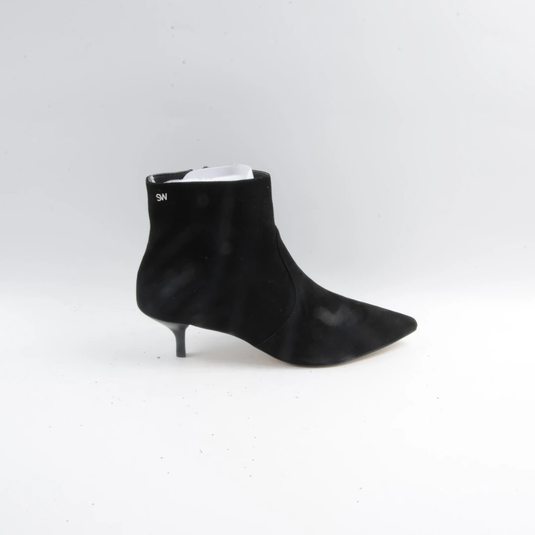 95新 StuartWeitzman SW黑色麂皮拉链细跟鞋8.5码