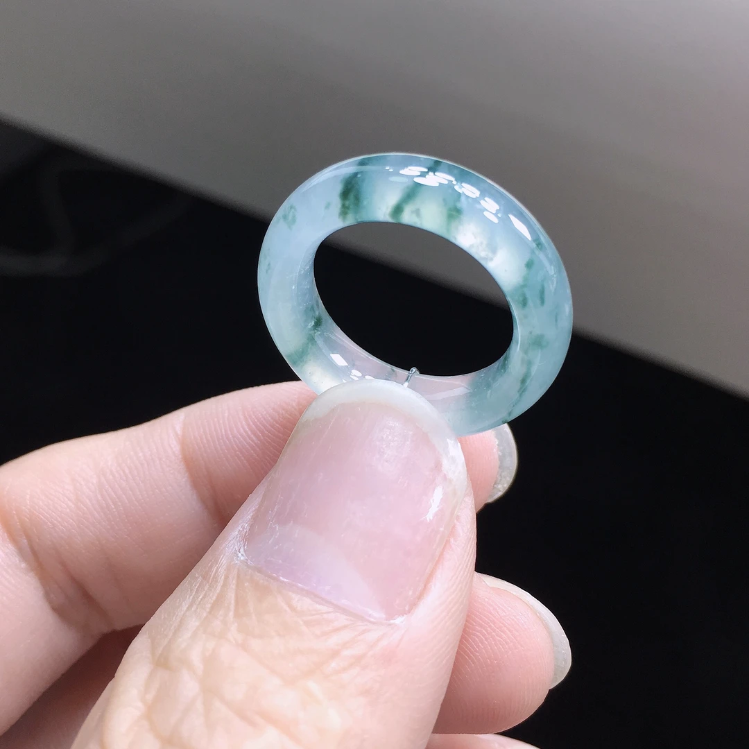 11-12号圈 天然A货缅甸翡翠 冰飘花戒指 尺寸