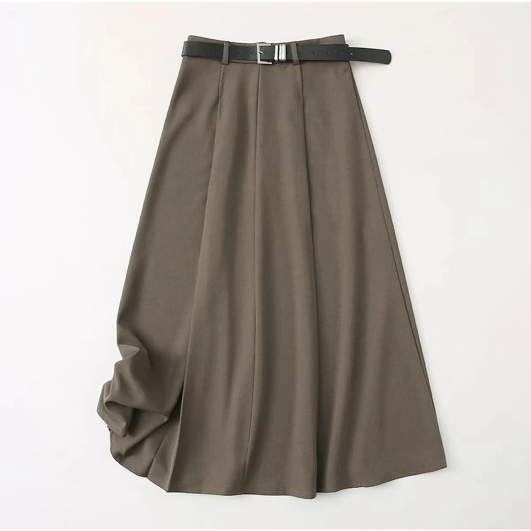 夏款垂感半身裙通勤百搭高腰垂感显瘦A字大摆百褶西装半身裙6012