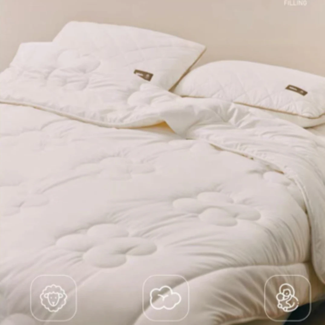 家用柔软绗缝超柔亲肤吸湿加厚冬被羊毛被子白色羊毛被被子纯色