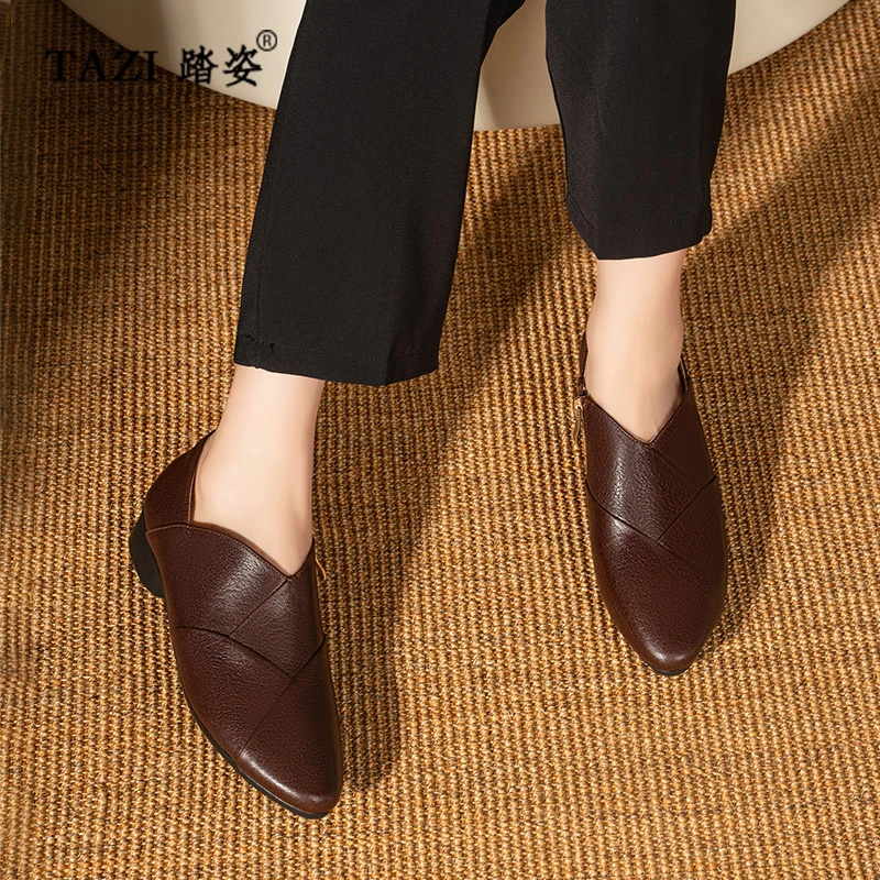 真皮软面羊皮单鞋女平底厚底耐磨防滑软底鞋休闲舒适百搭女鞋新款