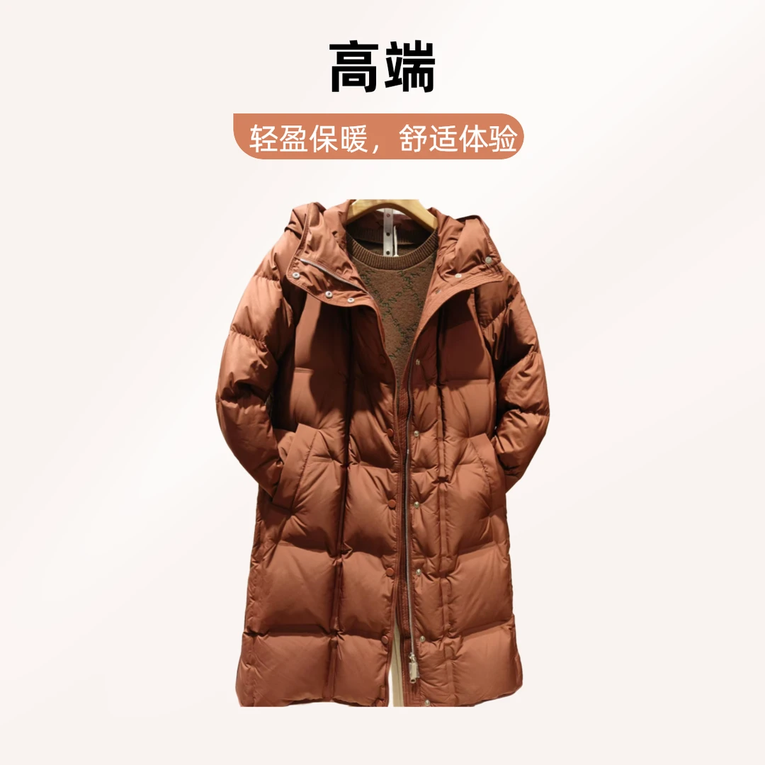 奥睿娜羽绒服连帽中长款保暖