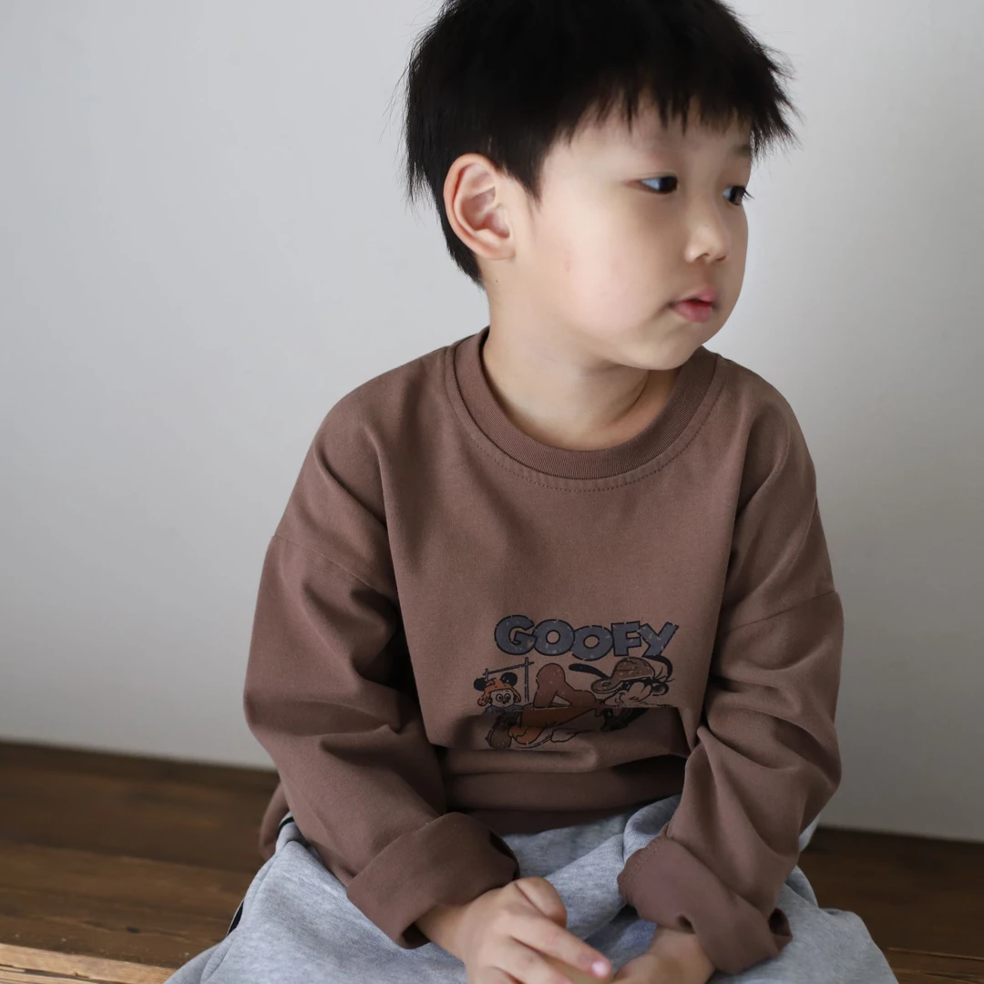 儿童韩版卡通长袖咖色T恤打底衫秋季男童宝宝宽松休闲百搭春秋