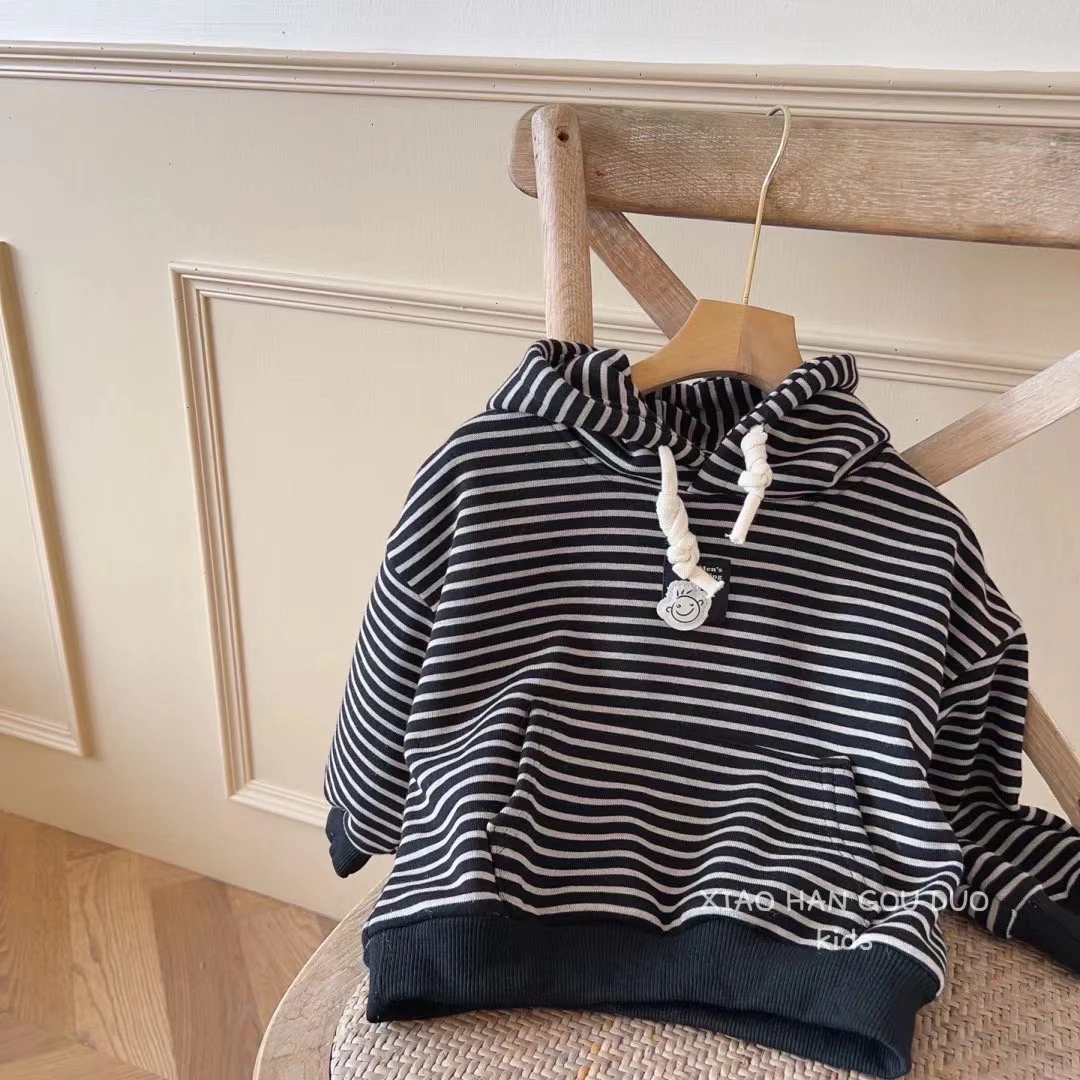 直播同价 小韩果豆儿童韩版条纹加绒卫衣