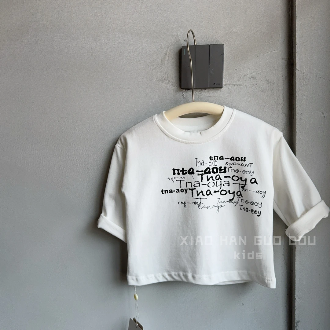 2024儿童韩版秋季新款时尚加厚长袖T恤  春秋白色休闲宝宝阳光