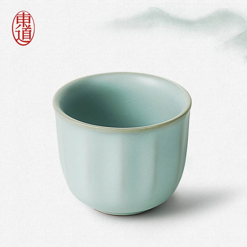 典藏 东道汝窑玉乐杯（天青）  玛瑙入釉香灰胎高端茶具主人杯
