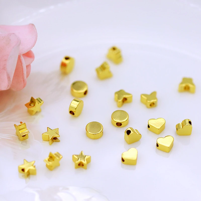 保色铜镀18k真金桃心隔珠穿孔珠6mm隔珠手工串珠配件