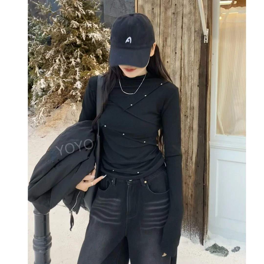 YOYO自制【钉子上衣】磨毛显瘦网红ins套头长袖打底上衣