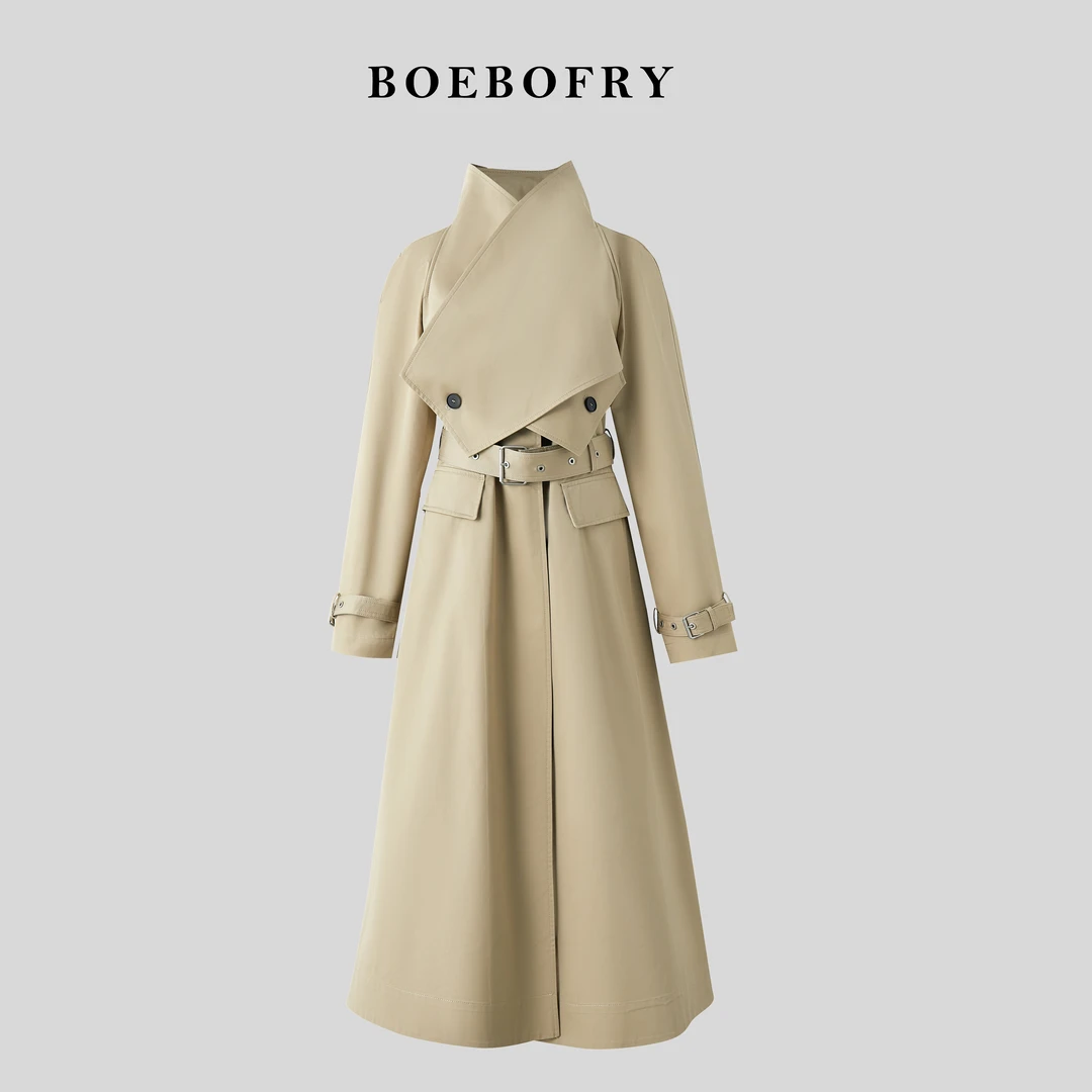 BOEBOFRY<高定系列>100%棉立领交叉挡风片造型感风衣BD1F0216LY
