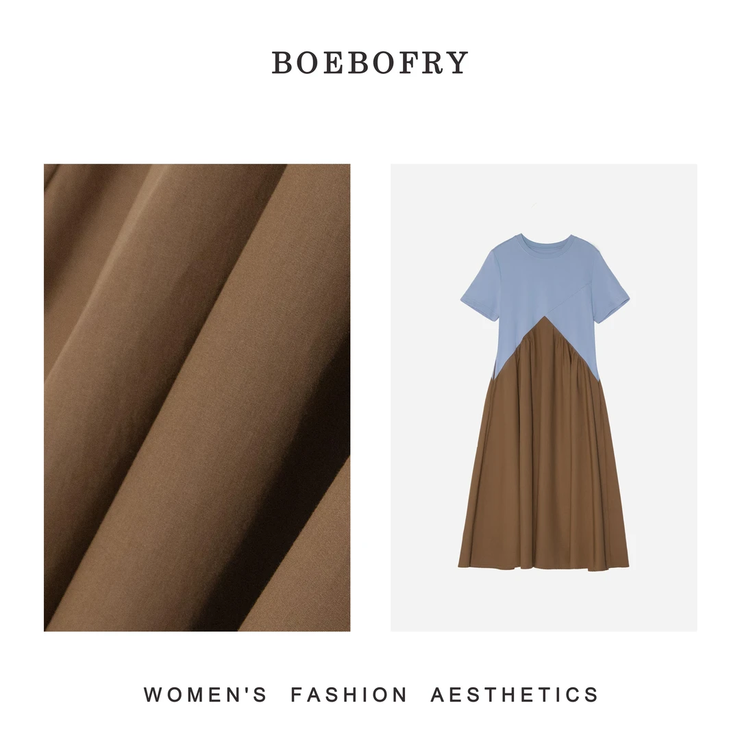 BOEBOFRY<美式复古>100%棉不规则剪裁拼色宽松连衣裙TC2L0521