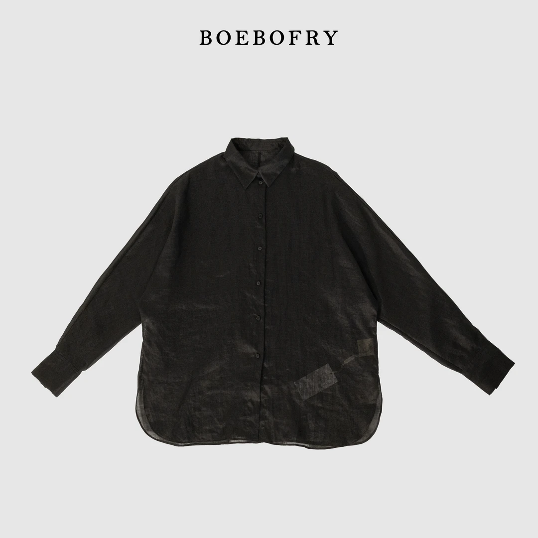 BOEBOFRY<细腻轻薄>100%苎麻宽松蝙蝠袖纯色衬衣衬衫BC1C0108LY