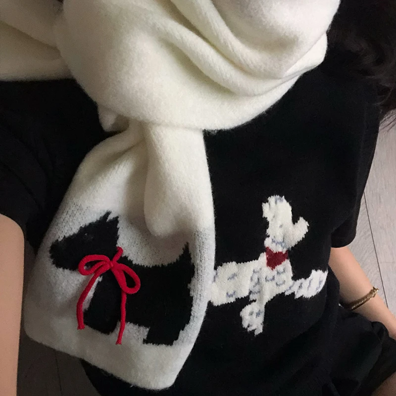 【猫仔kitten】可爱蝴蝶结小狗围巾女甜美韩系少女感保暖围脖冬季