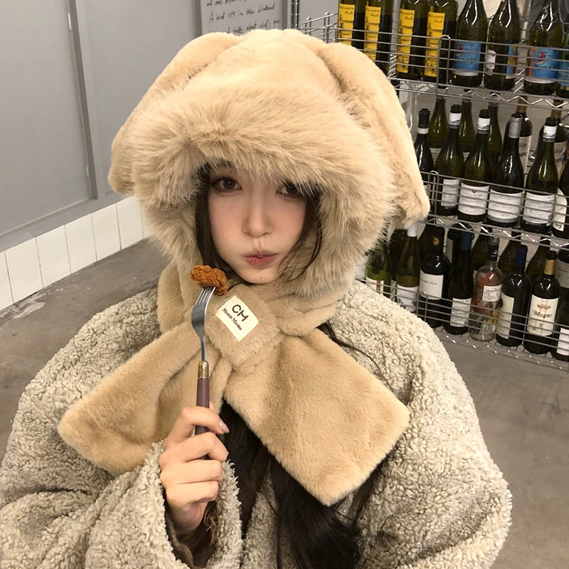 【猫仔kitten】加厚冬季帽子围巾一体韩版防寒网红可爱骑行护耳帽