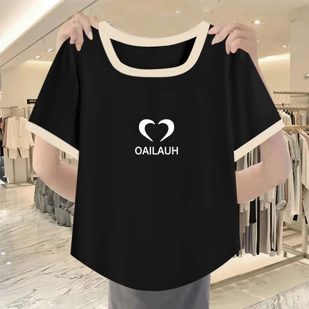 方领黑色短袖t恤女2024新款春夏季正肩修身短袖低领打底宽松上衣