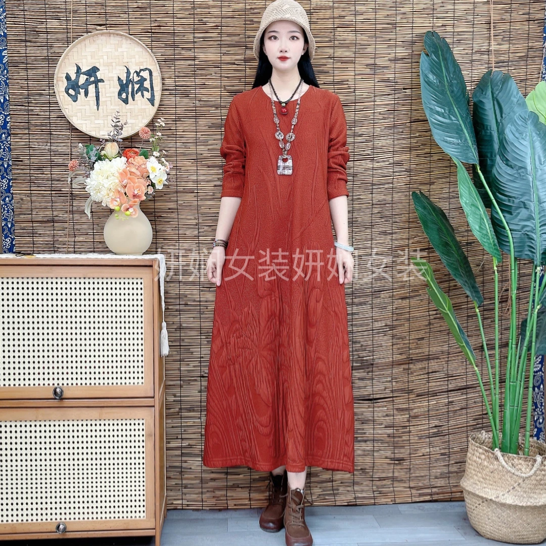 【WJ868】2024新款秋冬长袖重工加厚长款连衣裙女