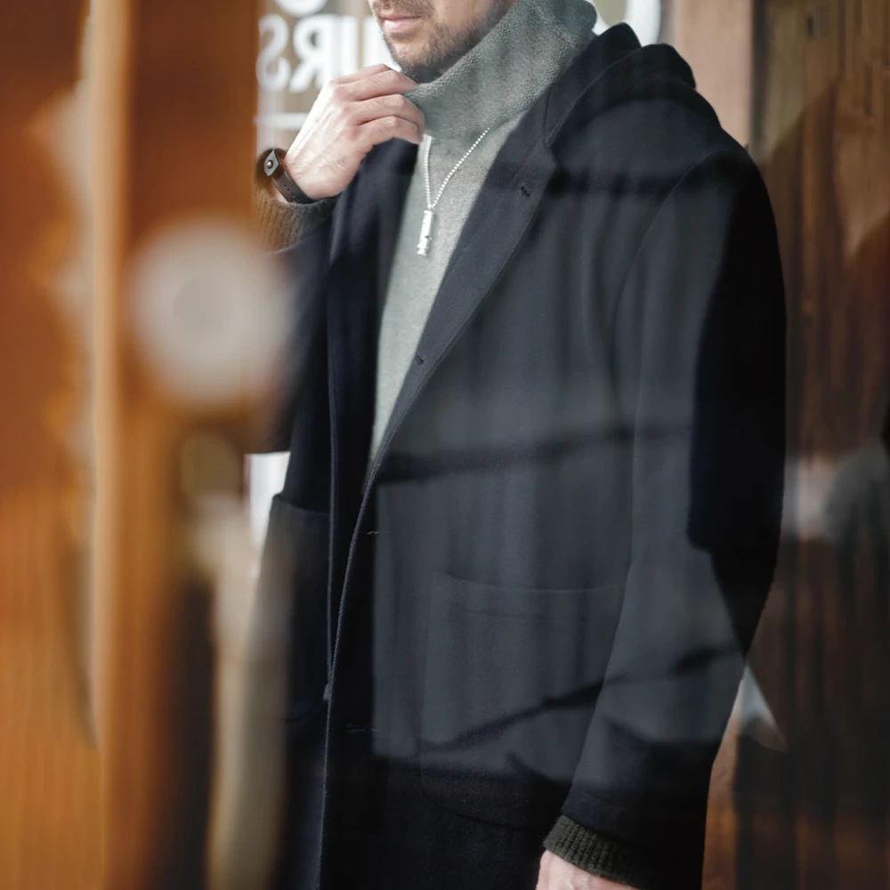 马登工装美式复古学院风绵羊毛大衣连帽保暖中长款毛呢外套男春夏