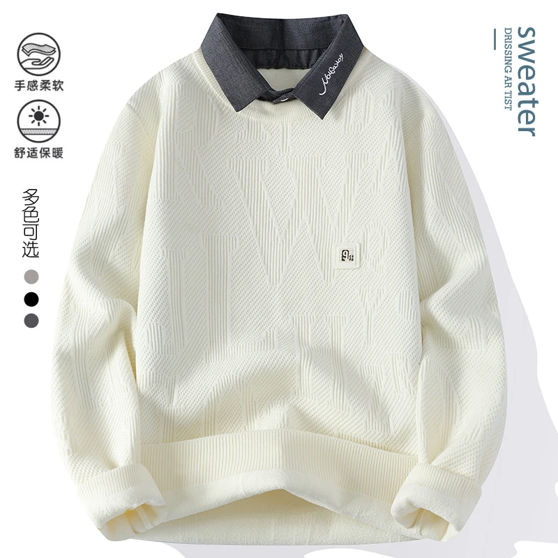 【高品质 假两件】衬衫领套头休闲舒适男士毛衣针织衫长袖保暖M9969