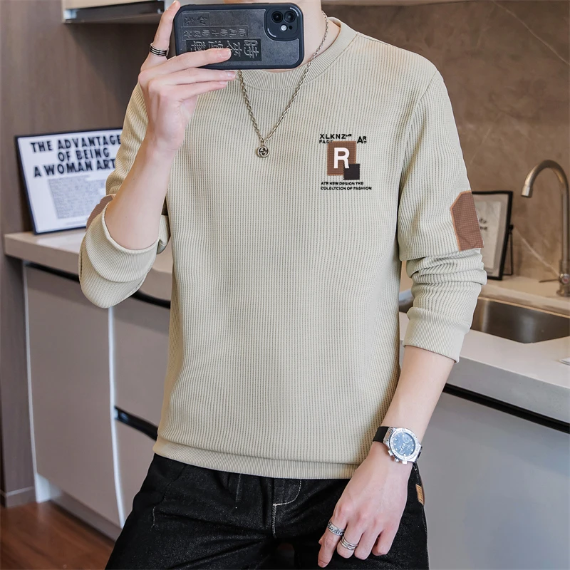 【高品质 卫衣】华夫格加绒卫衣秋冬男士休闲宽松长袖保暖圆领6107