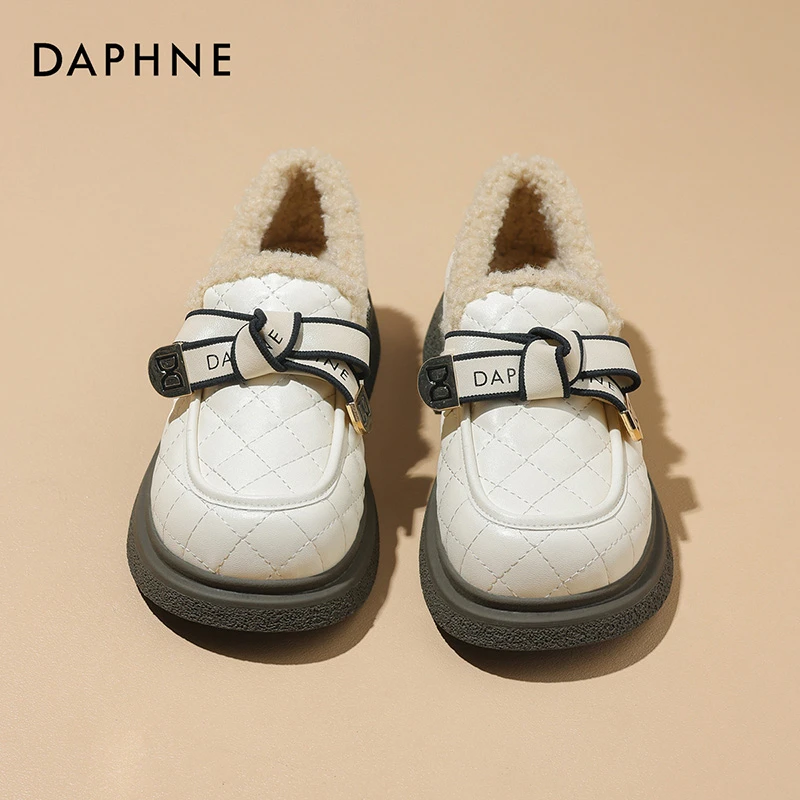 达芙妮2025秋冬上新百搭厚底乐福鞋雪地靴棉鞋毛毛鞋加绒加厚女鞋