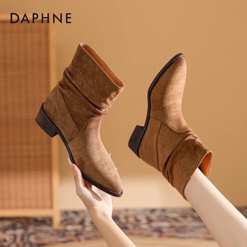 达芙妮24新款美拉德西部牛仔靴尖头复古百搭辣妹小众流行堆堆短靴