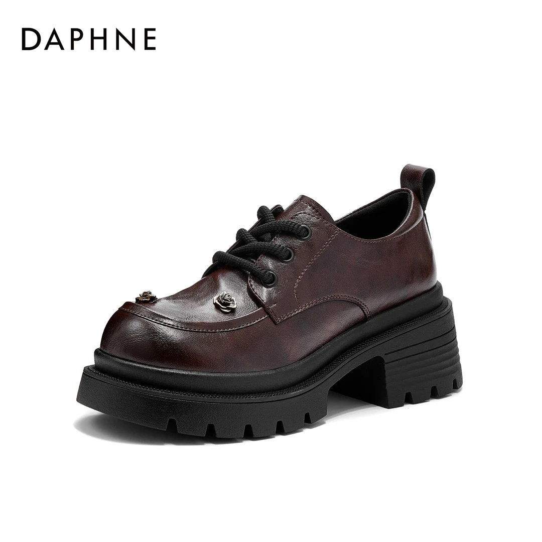 达芙妮秋季女士25新款单鞋厚底复古乐福鞋圆头百搭小皮鞋英伦风