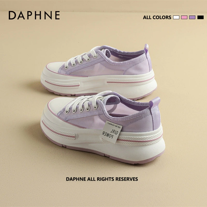 达芙妮厚底帆布鞋女2025新款春季网鞋女透气网面薄款休闲运动女鞋