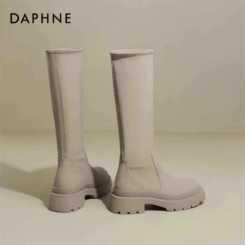 达芙妮新款厚底长筒靴加绒女款2025秋冬英伦风骑士靴高筒百搭长靴