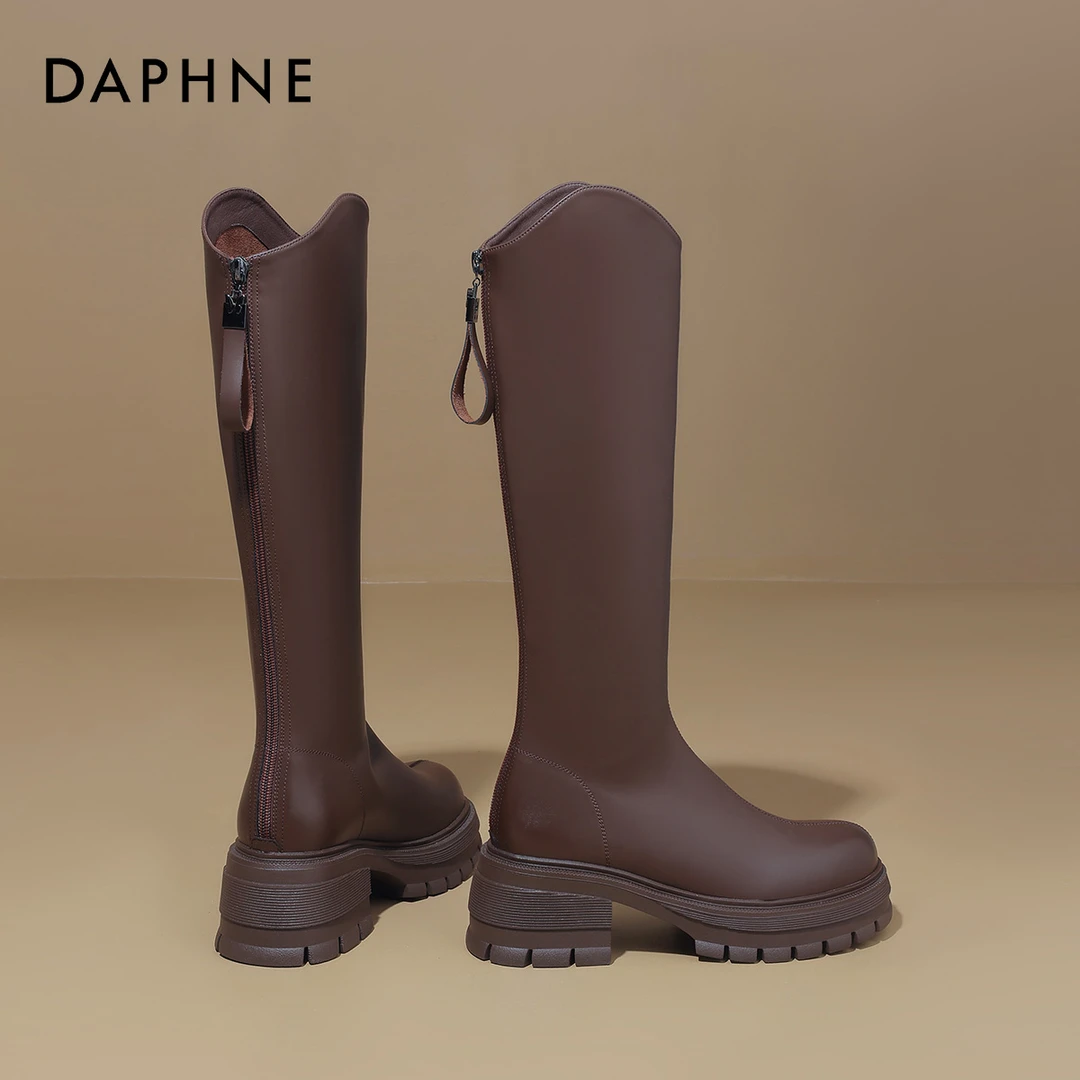 达芙妮长靴女靴子2025新款春季爆款高跟小个子高筒加绒长筒骑士靴
