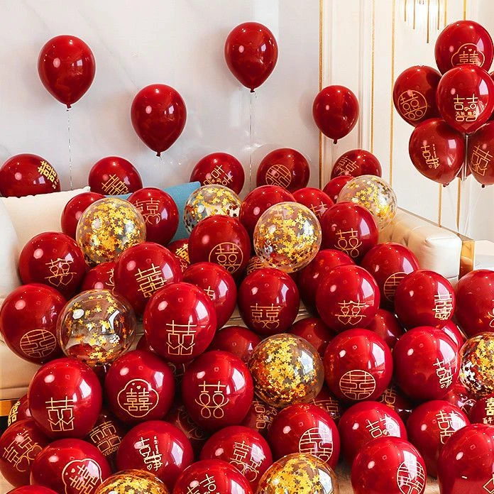 宝石大红色气球布置结婚婚礼房间装饰场景布置品套餐氦气飘空气球