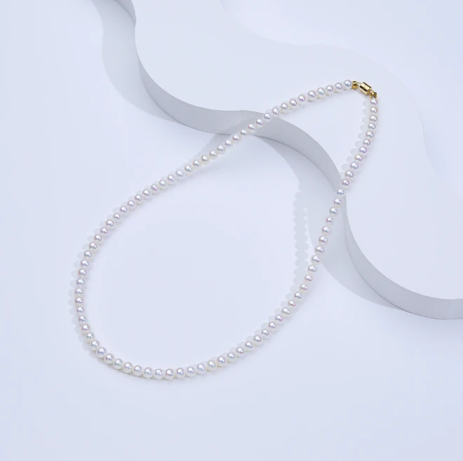 3.5-4.5mm天然淡水珍珠项链18K金镶嵌极强光完美无暇时尚百搭精致