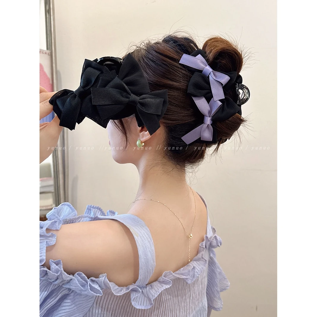 法式优雅蝴蝶结发抓夹2023新款大号发夹女后脑勺双面发饰鲨鱼夹子