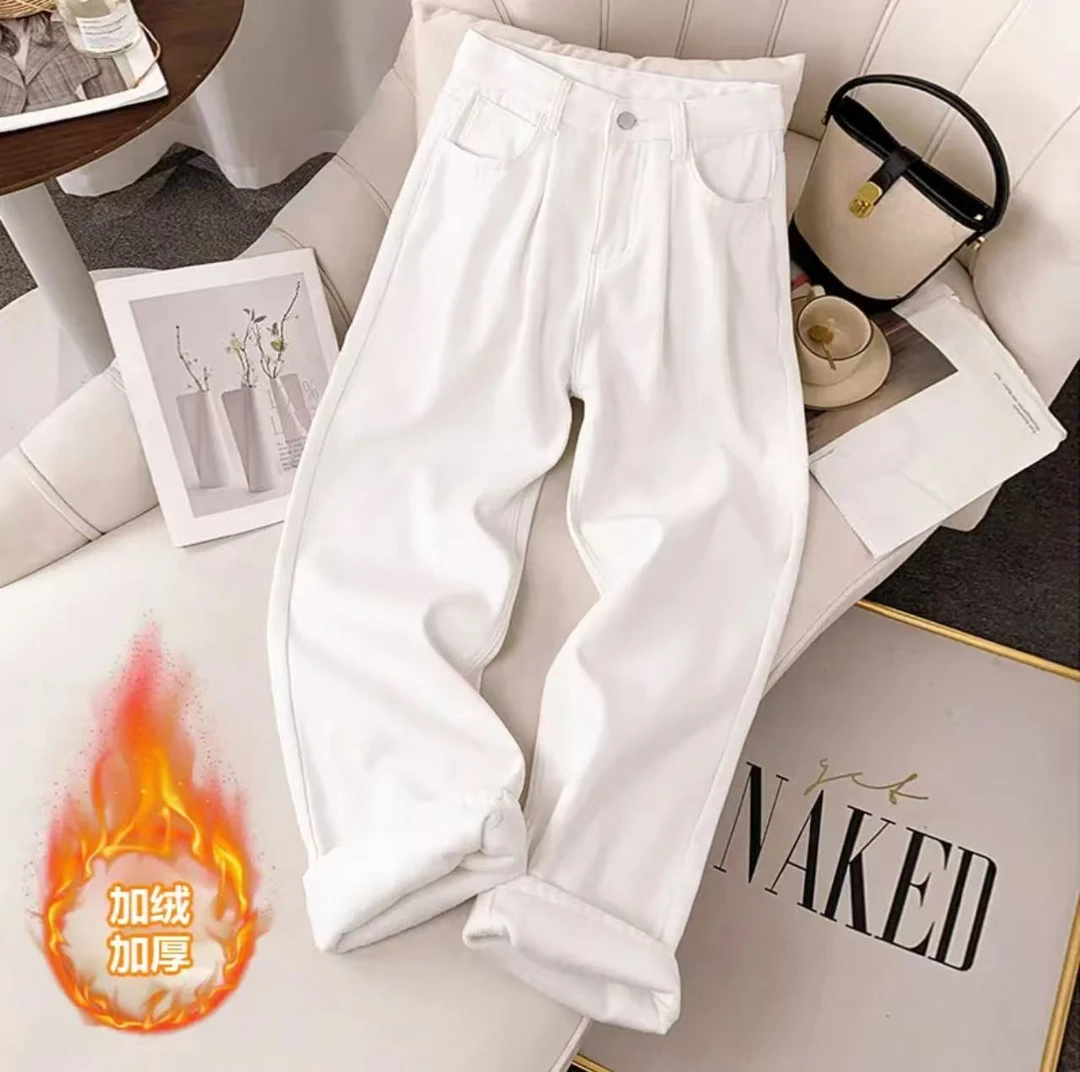 【加绒】窄版直筒秋冬新款牛仔裤女加绒加厚高腰显瘦裤子女