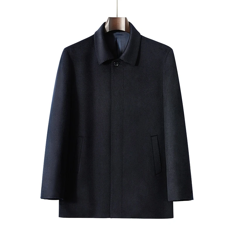 100羊绒男士中年扣板加厚翻领轻奢高端商务休闲开衫外套上衣
