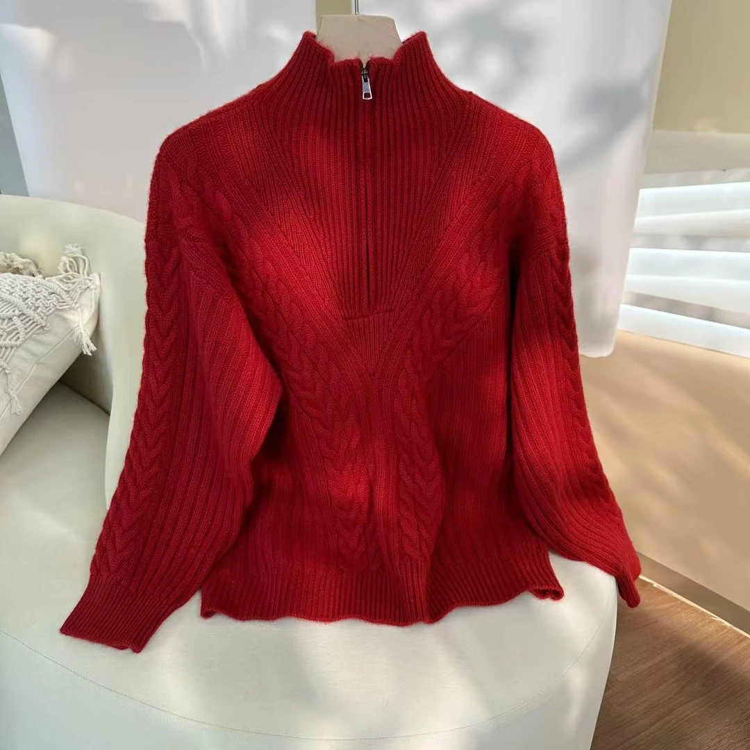 【重磅四股加厚】100纯山羊绒衫女士加厚半高领拉链针织衫套头毛衣