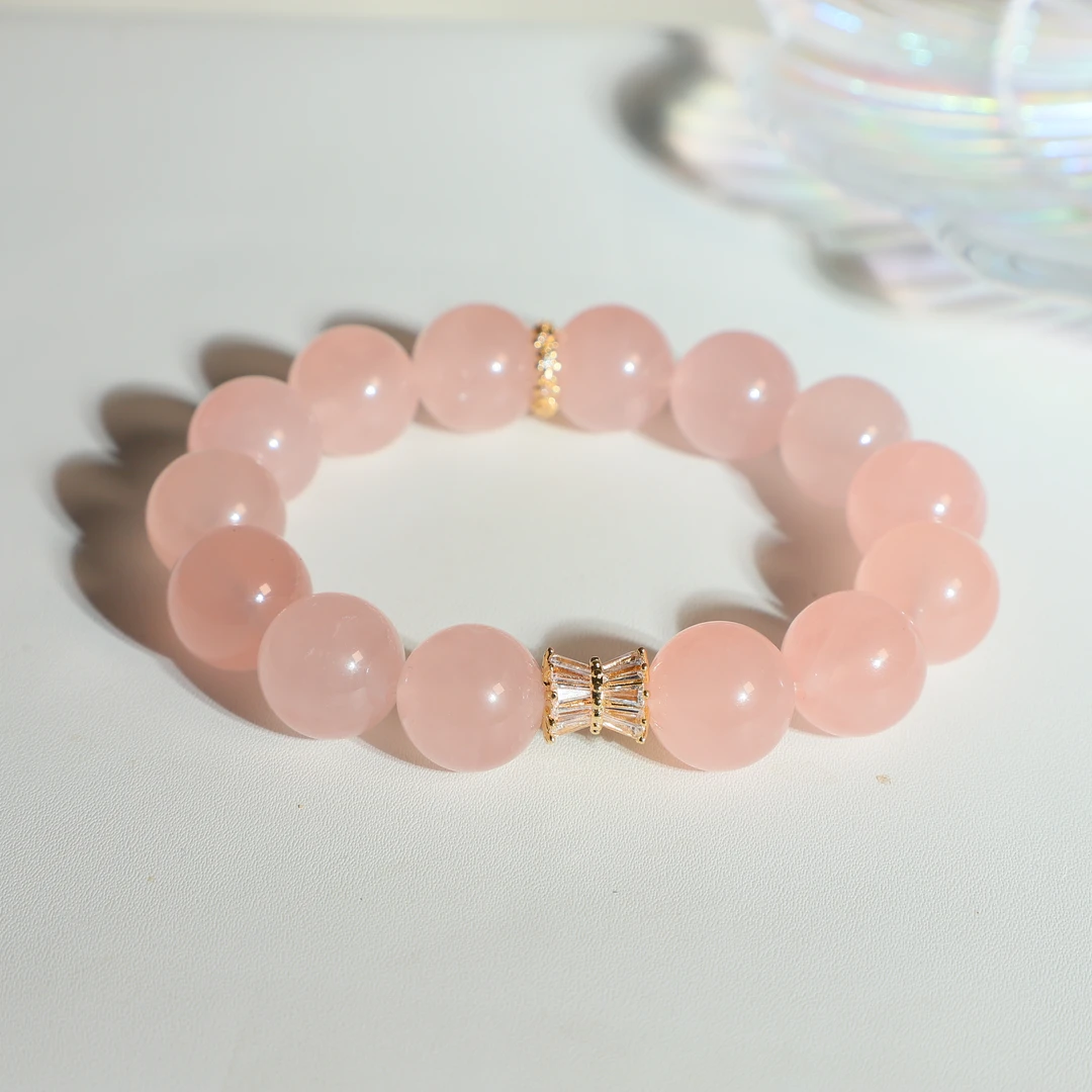天然粉水晶手链西柚粉水晶手串女送女友礼物