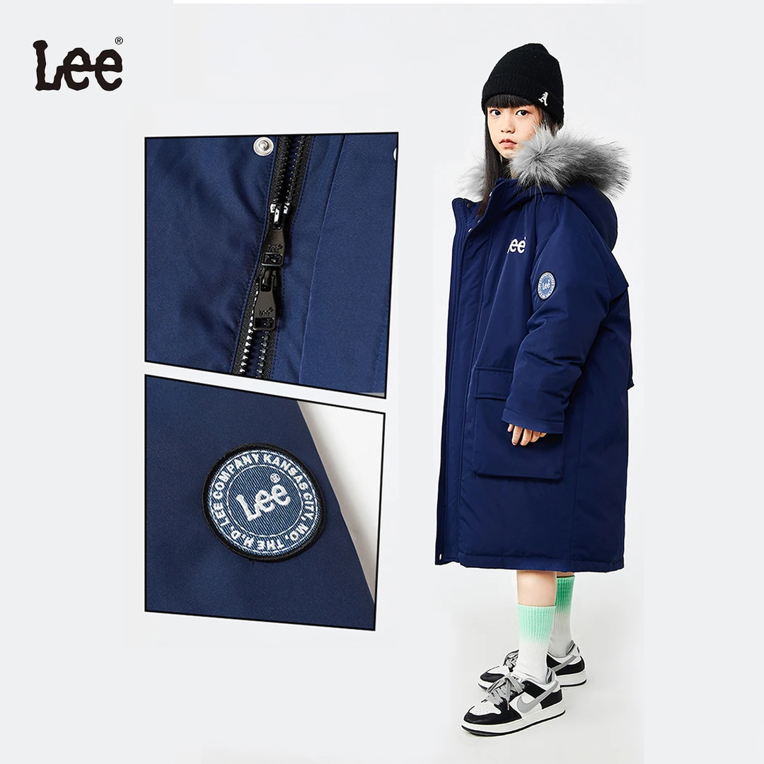【降温特惠】Lee儿童长款羽绒服 冬季户外保暖中长款极寒连帽羽绒服