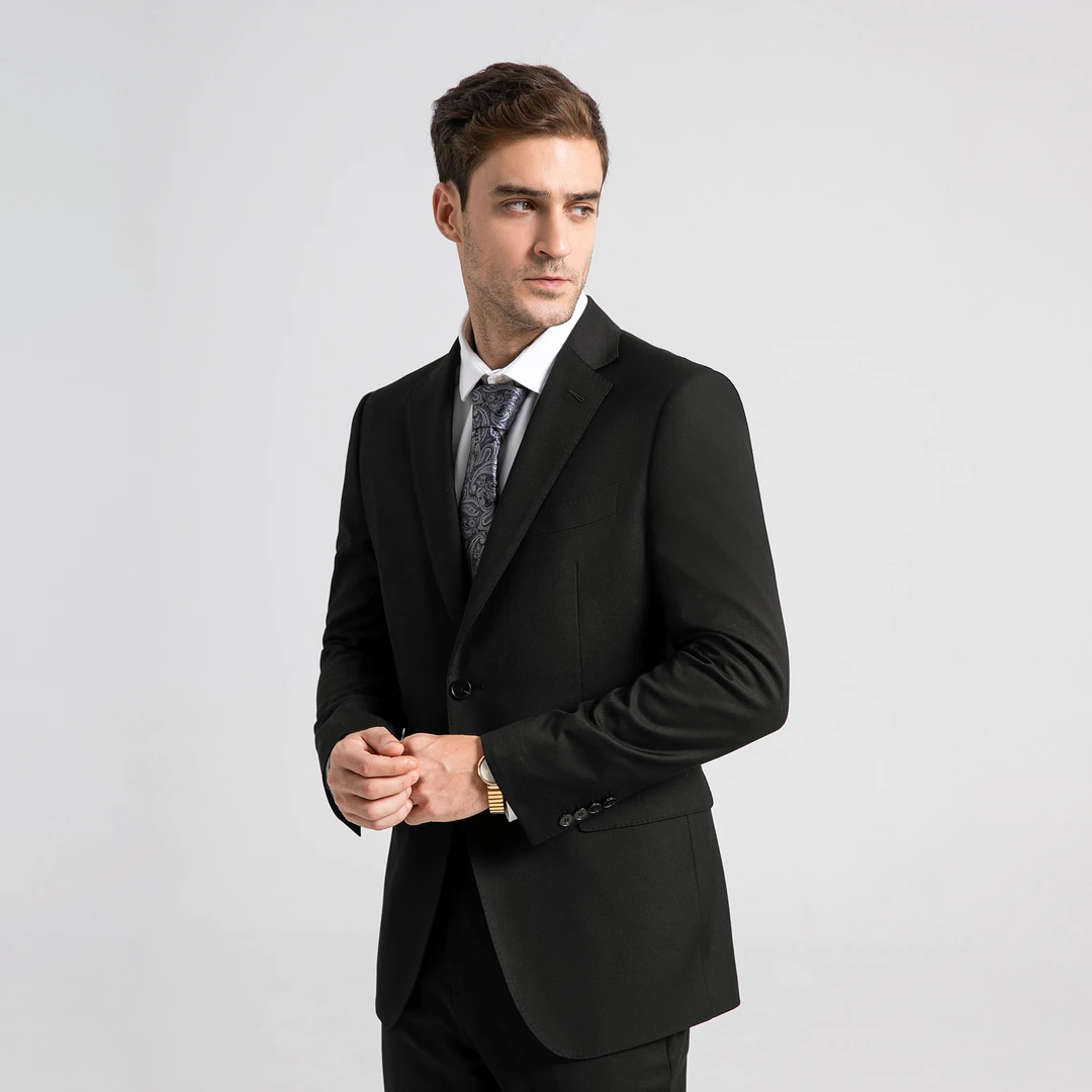 蓝翠鸟上衣+裤子两件套轻奢半麻衬免烫色纺纱弹力男士整套西服