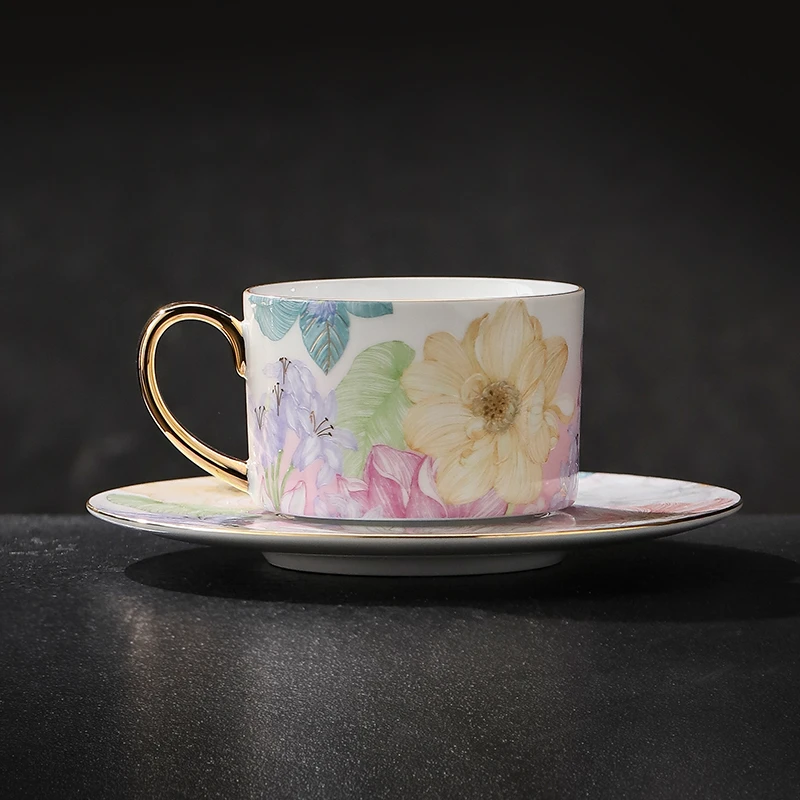 景德镇官方旗舰店高温陶瓷茶杯子精致高档茶具杯碟子咖啡杯满庭芳