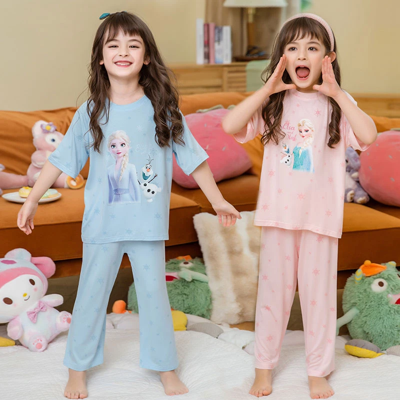 爱莎公主莫代尔套装女童公主睡衣夏季薄款空调服宝宝冰丝家居服