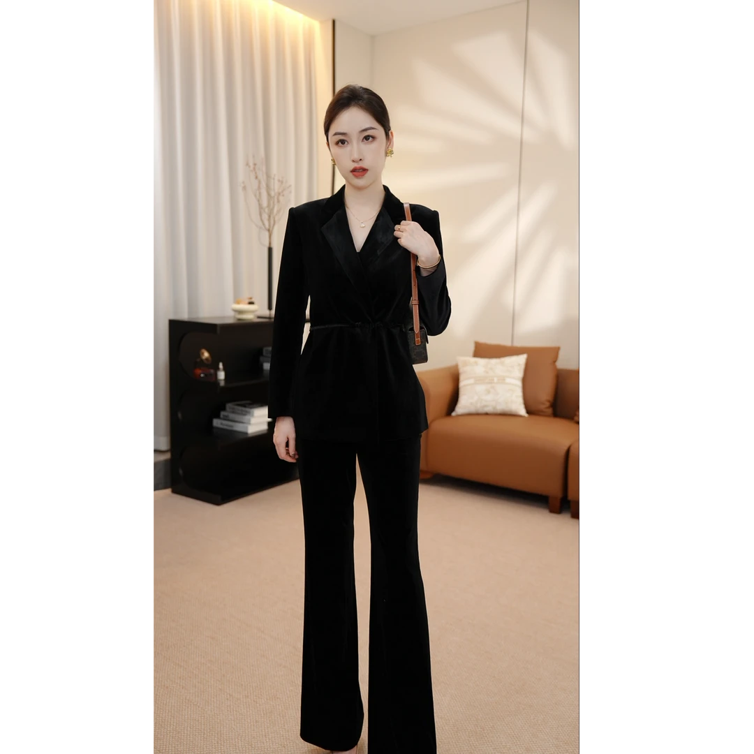 钟老板 国风黑色西装套装女秋冬两件套名媛风高端休闲西服职业装