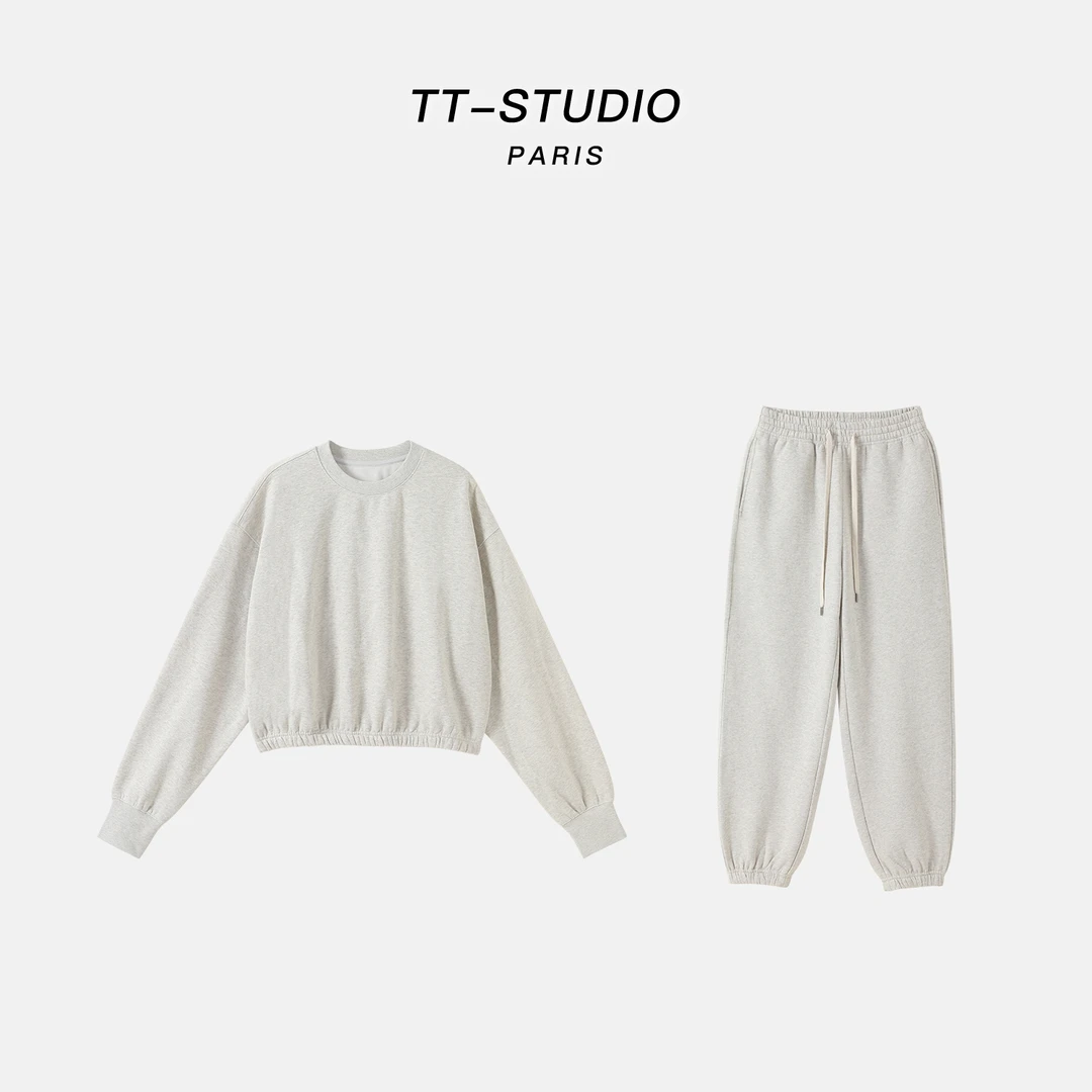 MCOMINILIVES①【大王套】高织混纺纯色休闲卫衣套装